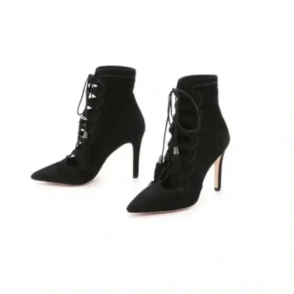 CYNTHIA VINCENT NEW Harp Lace Up Pointed Booties